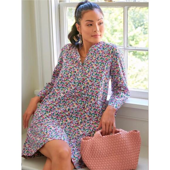 Tuckernuck Lucy Dress Size XL Ditsy Floral Blue Pink Cotton Mini Pomander Place - Picture 2 of 11